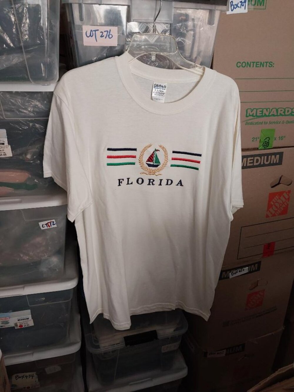 Vintage Gildan Ultra Cotton TShirt Florida Embroidered Nautical Sailboat Size L